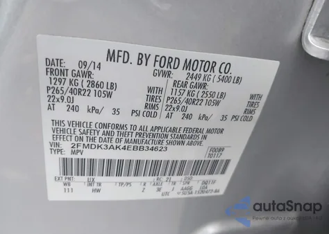 2014 Ford Edge Sport from USA, damaged, VIN 2FMDK3AK4EBB34623